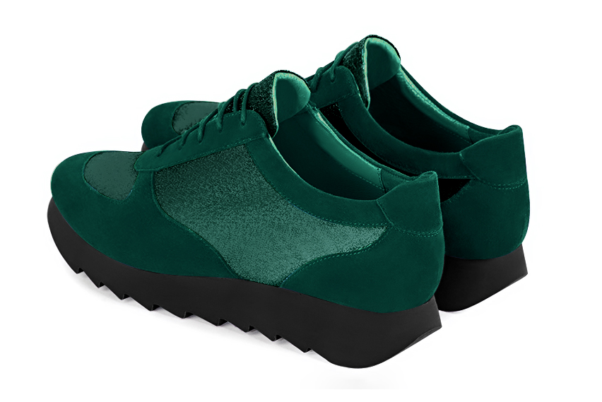 Forest green women's elegant sneakers. Round toe. Low rubber soles. Rear view - Florence KOOIJMAN